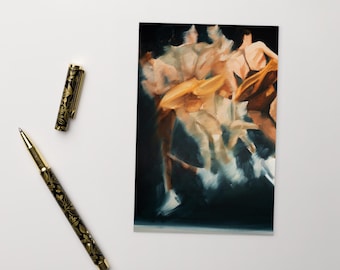 Jump Sequence in Terracotta Orange on Black | Figure Skating Art Postcard Inspired by Natasha McKay