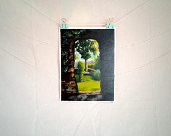 "Doorway to The Garden" Rural Italian Home Inspired Oil Painting on Canvas Paper