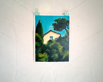 "Church on a Hill" Rural Italian Landscape Inspired Oil Painting on Canvas Paper