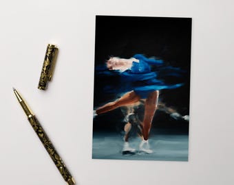 Spin in Indigo on Black | Figure Skating Art Postcard Inspired by Marilena Kitromilis
