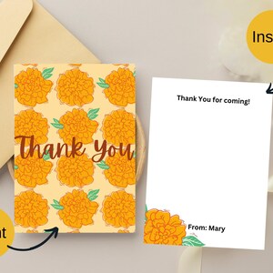 Marigold Digital Birthday Thank You Card | Flower Thank You Card| Card Template | edit and print | digital download - INSTANT DOWNLOAD