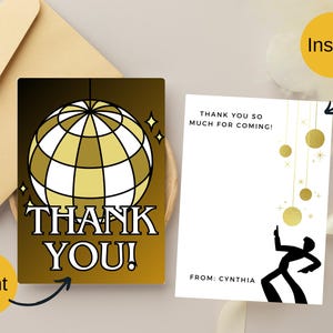 carte de remerciement numérique d'anniversaire disco | boule disco | Inspiré des années 60 | de modèle de carte | modifier et imprimer | téléchargement numérique - TÉLÉCHARGEMENT IMMÉDIAT