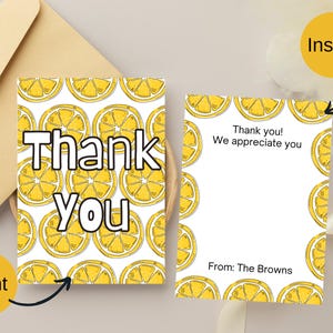Lemon Lime Digital Birthday Thank You Card | Citrus Thank You Card | Card Template | edit and print | digital download - INSTANT DOWNLOAD