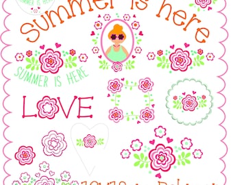 Embroidery file "SUMMER IS HERE", embroidery, embroidery design, summer embroidery file, summery machine embroidery
