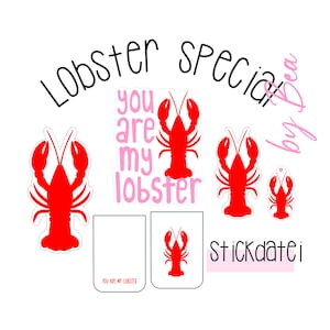 May include: A collection of red lobster graphics and stickers featuring the text "you are my lobster" in pink. The image includes the text "LOBSTER SPECIAL by Bea" and "STICKDATEI" in black and pink, along with rectangular tag designs.