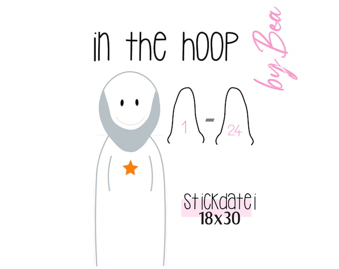 Embroidery file "1 man, 24 caps" 18 x 30 cm embroidery frame