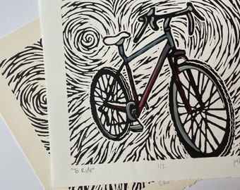 Original Print, “To Ride”, Linocut & Screenprint