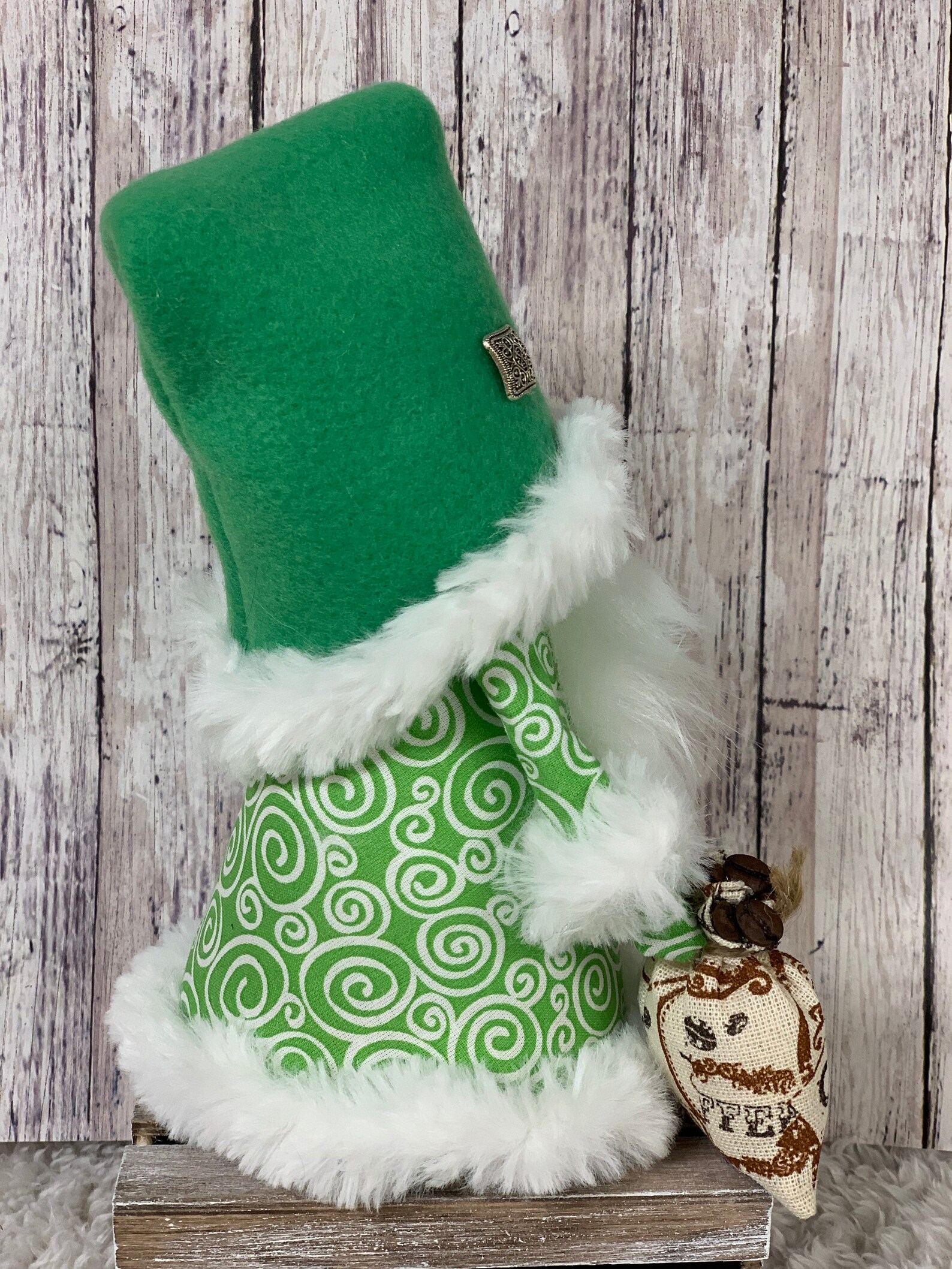 Green coffee Gnome with bag of coffee beans Etsy