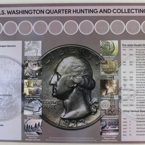 U,S. Washington Quarter Hunting and Collecting 11" x 17" Coin Roll Sorting Mat