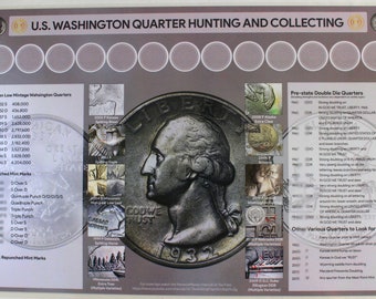 U,S. Washington Quarter Hunting and Collecting 11" x 17" Coin Roll Sorting Mat