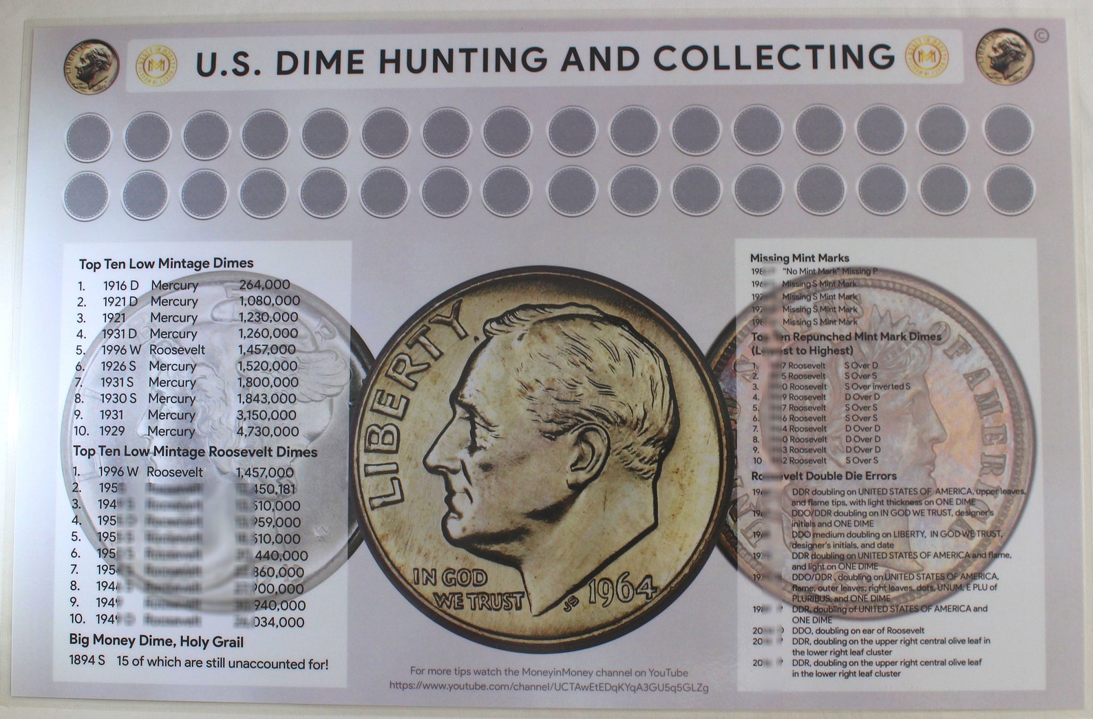 U.S. Dime Hunting and Collecting 11' X 17 Coin Roll Sorting Mat Etsy