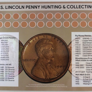 U.S. Lincoln Penny Hunting & Collecting Coin Roll Sorting Mat