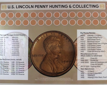 U.S. Lincoln Penny Hunting & Collecting Coin Roll Sorting Mat