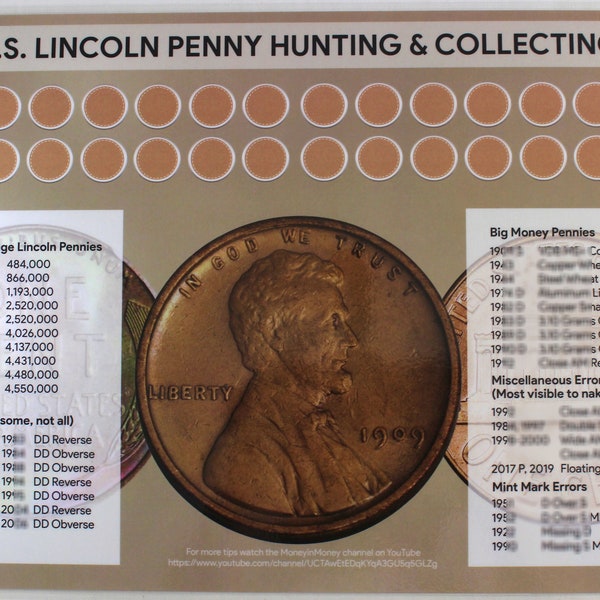 U.S. Lincoln Penny Hunting & Collecting Coin Roll Sorting Mat