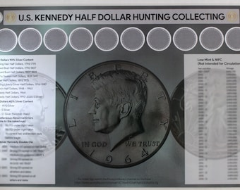 U.S. Kennedy Half Dollar Hunting and Collecting 11' x 17" Coin Roll Sorting Mat