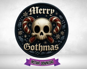 Gothmas skalleprydnad PNG, polkagrismönster med mörk juldekoration