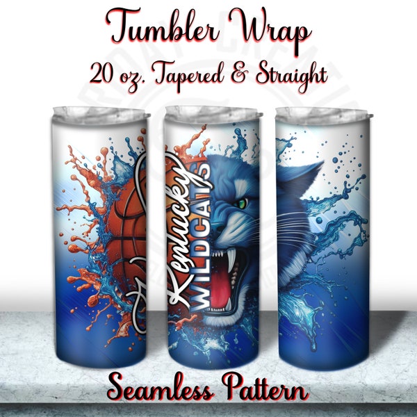 Kentucky Wildcats, UK, University Kentucky, Tumbler Wrap, 20oz Skinny Tumbler Wrap Design, PNG, Seamless