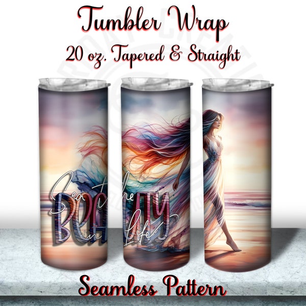Water color, Pastel Colored, Rainbow, Walk on Beach, Sea the beauty in Life, Tumbler Wrap, 20oz Skinny Tumbler Wrap Design, PNG, Seamless
