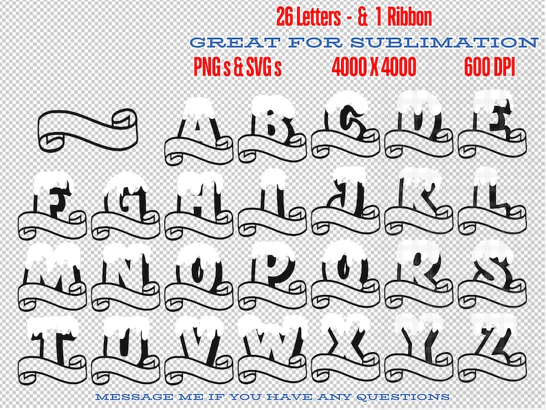 Snowcap Leters Snow Cap Ribbon Monogram Letters: PNG/SVG Cut File (digital Download ...