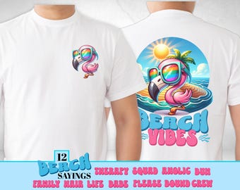 Flamingo PNG Bundle, Retro Beach Vacation Clipart for Sublimation