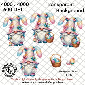 Digital PNG Cartoon Easter Gnome, Water color, Clipart DIY, Easter Basket, Sublimation, Decal, Waterslide images, Tumbler graphics