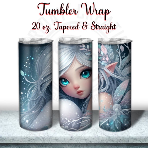 Snow Fairy Tumbler Wrap, Winter Fairy, 20oz Skinny Tumbler Wrap Design, PNG