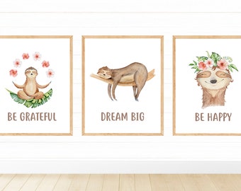 Sloth Wall Art Decor, Sloth Baby decor Nursery, Nursery Sloth Prints, Digital download, Printable Wall Art, Sloth Art, Cute Baby Sloth Print