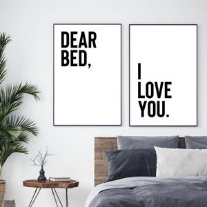 Querida Cama Te Amo Imprimible, Impresión Divertida, Decoración del Dormitorio, Cartel Encima de la Cama, Arte de Pared Humorístico