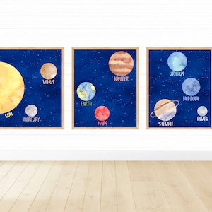 Planets Nursery Print, Kids Solar System Wall Art Decor, Space Poster, Digital Print, Watercolor Print, Printable Wall Art, Planets Playroom