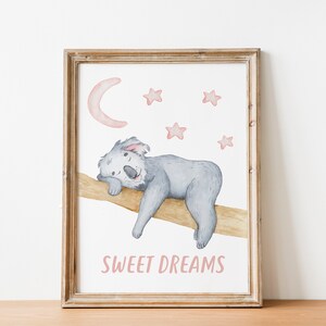 Watercolor Printable Koala, Koala decor, Nursery Koala Print, Digital download, Koala Wall Art, Sweet Dreams Print, Cute baby Koala Print