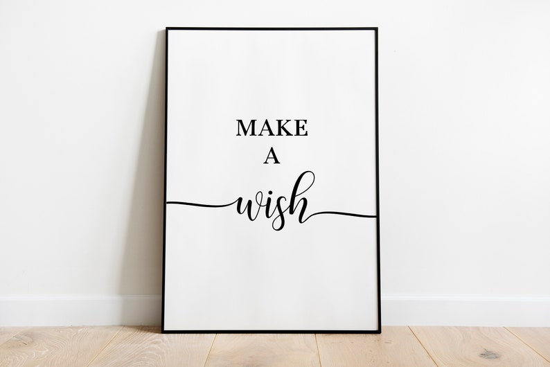 May include: Black and white framed print with the text "MAKE A WISH" in a cursive font.