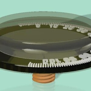 May include: A 3D-rendered image of a circular gauge with a transparent cover. The gauge has a black base, a dark green center, and a white scale with numbers. A brown, threaded base supports the gauge.