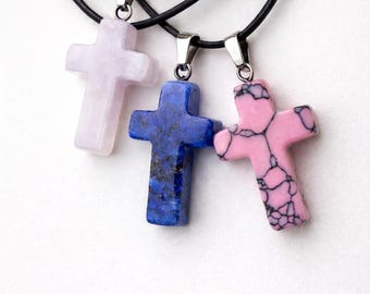 Blue Lapis Cross Necklace | Minimalist Christian Pendant