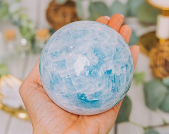 Large Blue Calcite Sphere - Blue Calcite Crystal - Blue Calcite Stone - Polished Blue Calcite - Natural Blue Calcite - Blue Calcite Large