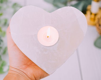 Raw Clear Quartz Heart Cluster Candle Holder - Clear Quartz Cluster Candle Holders - Clear Quartz Stone - Natural Clear Quartz Gifts