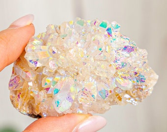 Angel Aura Cluster - Angel Aura Quartz Mineral Specimens Cluster - Aura Quartz Rainbow Crystal - Healing Aura Quartz Crystals and Stones