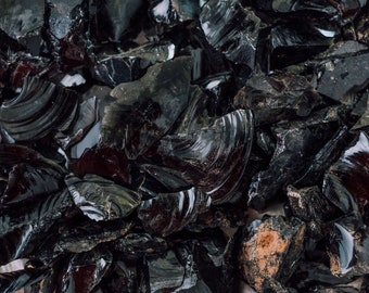 Raw Black Obsidian Chips Non Polished, Natural and Raw - High Grade A Quality - Healing Crystals - 8 oz, 1 lb, 2 lb, Bulk Lot