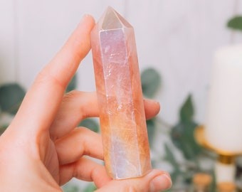 Angel Aura Rose Quartz Tower - Angel Aura Rose Quartz Towers Obelisk Points - Raw Angel Aura Rose Quartz Point Tower - AAA Angel Aura Quartz