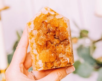 Citrine Druzy Tower - Large Citrine Druzy Towers - Citrine Stone Points - Citrine Geode Quartz Cluster - Citrine Obelisk Crystal Tower Point