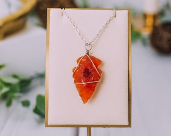 Wire Wrapped Carnelian Arrowheads Necklaces - Carnelian Silver Necklace Pendant - Carnelian Crystal Necklace - Crystal Jewelry