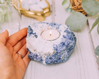 Raw Rough Sodalite Candle Holder Crystal - Genuine Raw Sodalite Candle Holders - Large Sodalite Stone Candle Holder Bulk Wholesale