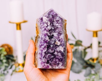 Amethyst Druzy Tower - Large Amethyst Druze Towers - Amethyst Stone Points - Amethyst Geode Quartz Cluster - Amethyst Obelisk Crystal Tower