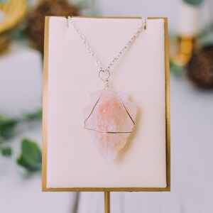 Wire Wrapped Rose Quartz Arrowheads Necklaces - Rose Quartz Silver Necklace Pendant - Rose Quartz Crystal Necklace - Crystal Jewelry