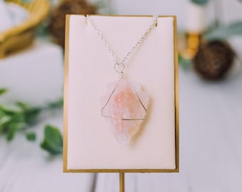 Wire Wrapped Rose Quartz Arrowheads Necklaces - Rose Quartz Silver Necklace Pendant - Rose Quartz Crystal Necklace - Crystal Jewelry