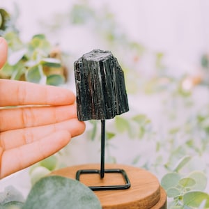 Black Tourmaline on Metal Stand - High Grade A Quality - Healing Crystals - Tourmaline Specimen, Root Chakra