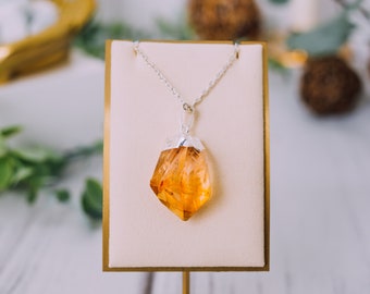 Silver Plated Citrine Necklace - Raw Citrine Pendant - Citrine Crystal Jewelry - Citrine Stone Necklace Real Crystal Healing Jewelry