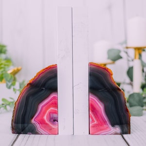 1 to 3 lb Agate Book Ends, Pink Agate Bookend Pair - Geode Bookend - Home Decor - Crystal and Stones, Book Ends, Natural Crystal, Gift