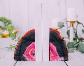 1 to 3 lb Agate Book Ends, Pink Agate Bookend Pair - Geode Bookend - Home Decor - Crystal and Stones, Book Ends, Natural Crystal, Gift