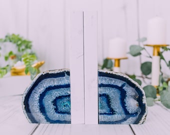 3 to 6 lb Agate Book Ends, Blue Agate Bookend Pair - Geode Bookend - Home Decor - Crystal and Stones, Book Ends, Natural Crystal