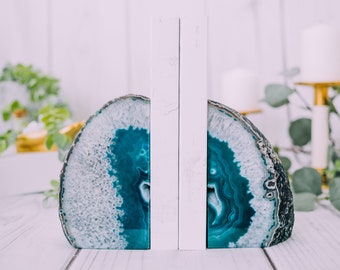 3 to 6 lb Agate Book Ends, Teal Agate Bookend Pair - Geode Bookend - Home Decor - Crystal and Stones, Book Ends, Natural Crystal, Gift